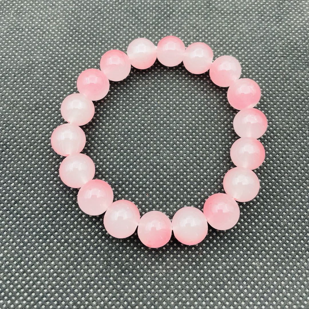 A simple and fresh peach-pink glass bracelet with 12MM beads, a versatile and fashionable bracelet for both men and women, a popular live-streaming accessory gift pic 10