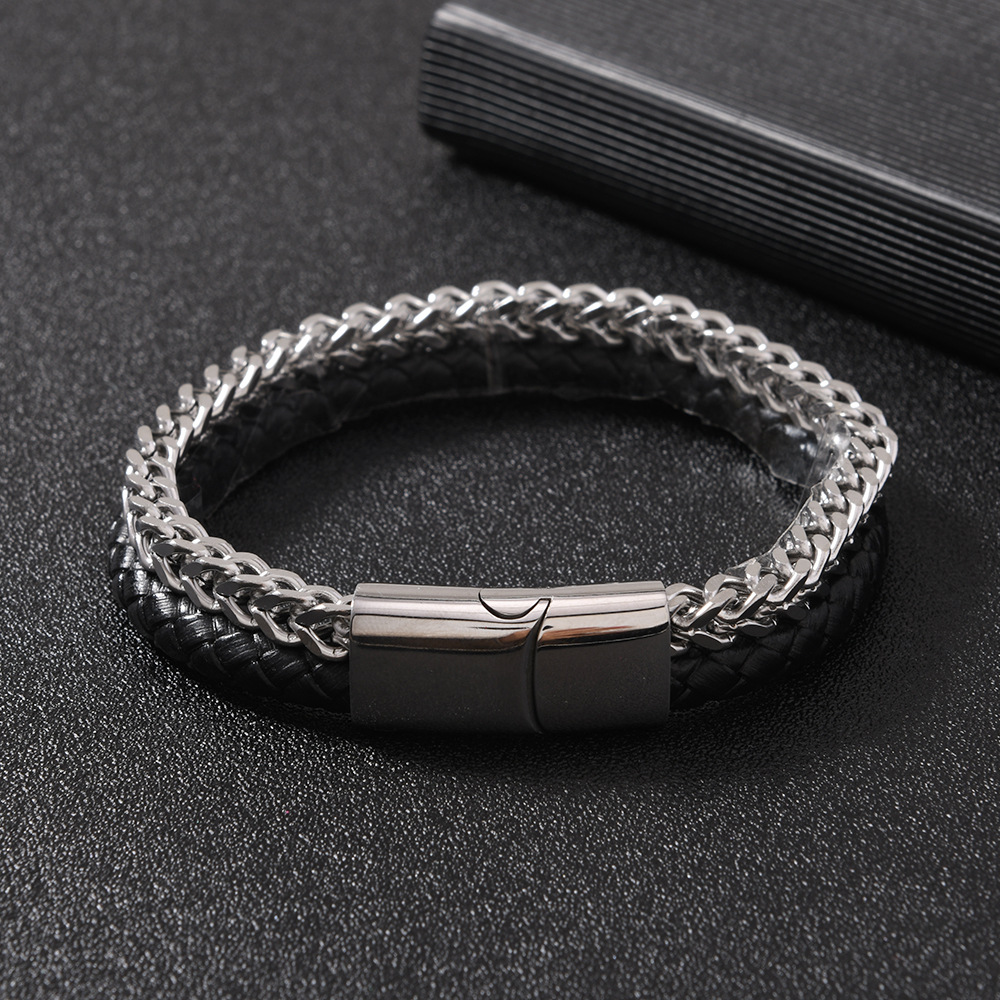 速卖通希音爆款男士手环 多层编织皮革手链时尚个性磁吸扣手链详情31