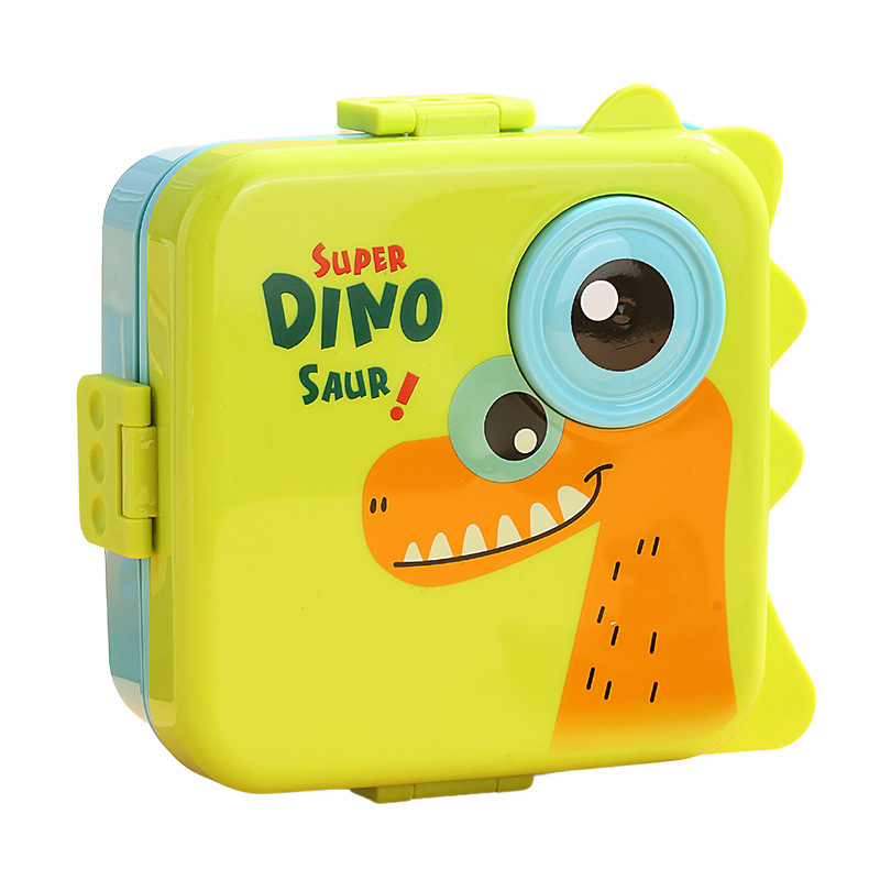 Dinosaur sauce cup lunch box, plastic PP microwave heating tape rice box, double-layer separated salad lunch box wholesale pic 19