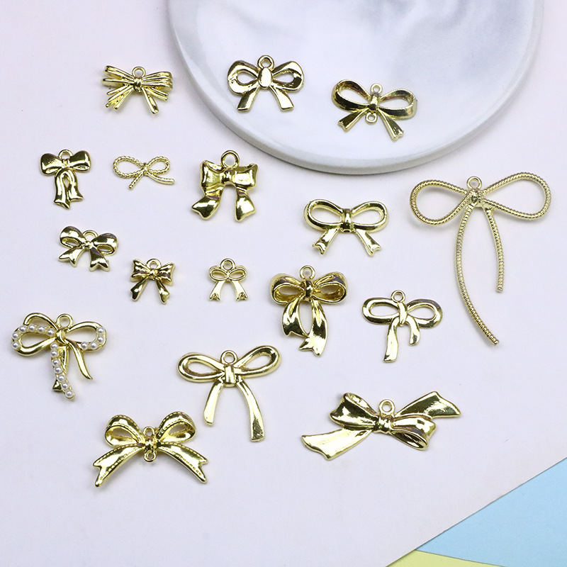 ins alloy retro gold bow double hanging Single hanging through-hole pendant collection, DIY jewelry accessories, handcrafted materials pic 1