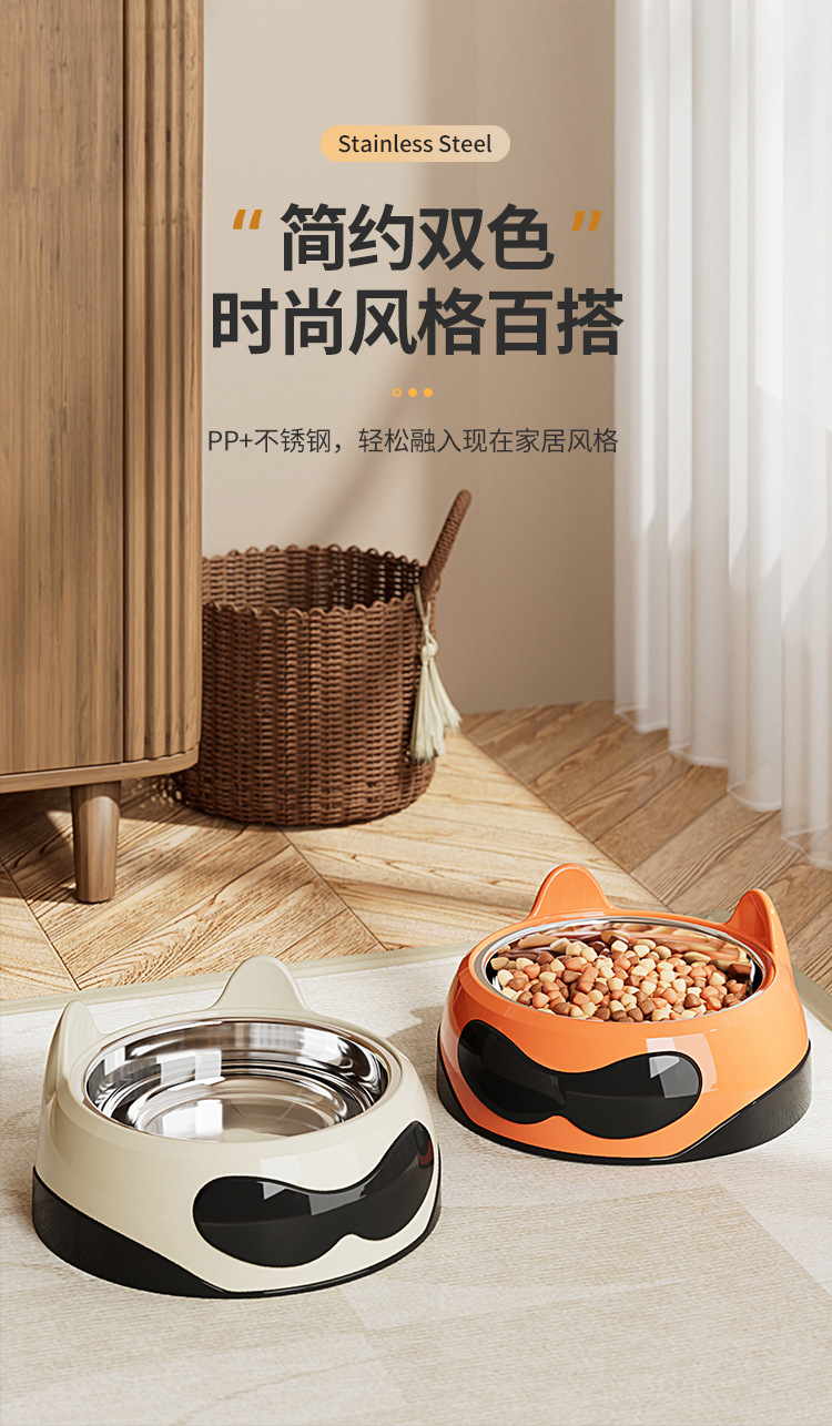 猫碗狗碗不锈钢宠物碗猫水碗猫咪饭碗双碗增高小狗狗盆猫盆防打翻详情12