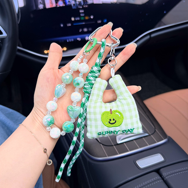 Versatile, fresh and simple fruit embroidery cloth bag, car keychain, woven rope bead string, creative and personalized bag decoration pendant pic 6