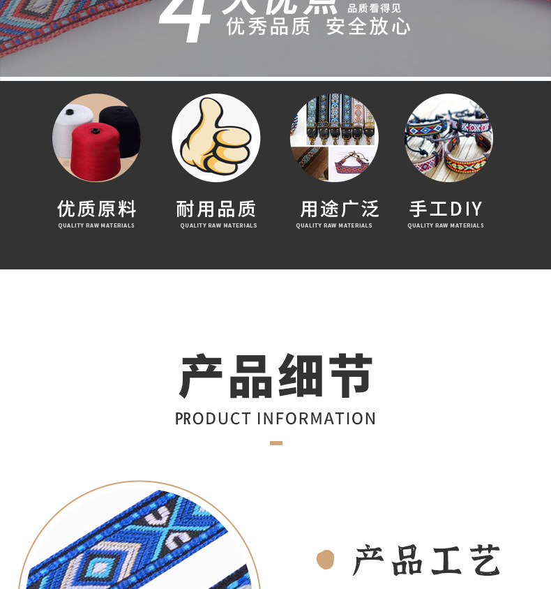 民族风多彩纺织提花带服装包边衣领箱装饰丝带1.8cm纺织辅料详情4