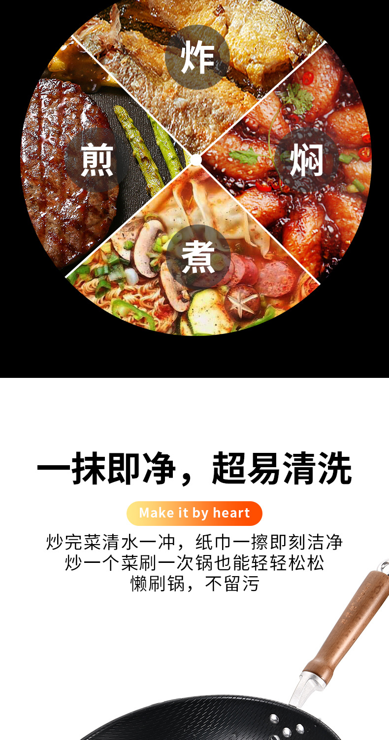 Traditional iron wok, heat-gathering rice-patterned old-fashioned wok, household non-stick wok without coating, suitable for gas stove pic 12