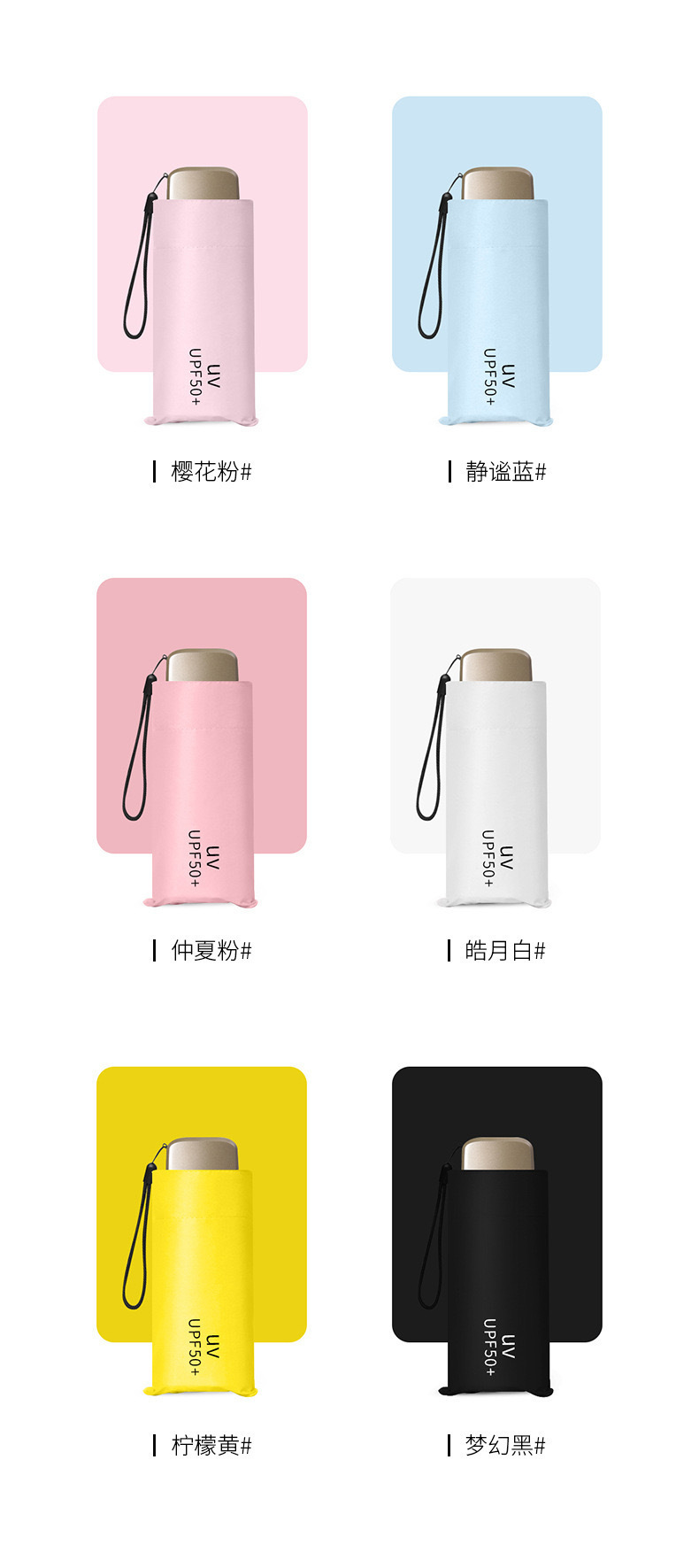 Wholesale of flat five-fold sun umbrellas, uv ultra-light folding black rubber umbrellas, outdoor sunshade and UV protection umbrellas pic 4