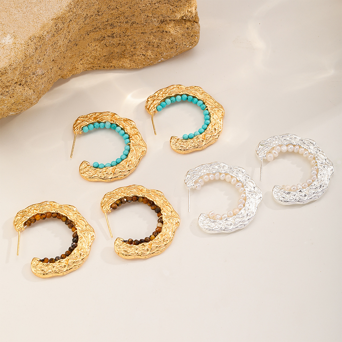 娜莎异域度假系列肌理感绿松石淡水珍珠耳环轻奢高级感耳环不掉色详情9