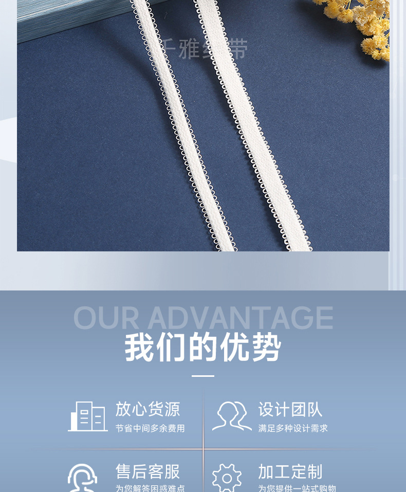 1.0cm蜈蚣带双耳提花肩带孕产妇内裤松紧腰头 白色花边弹力松紧带详情4