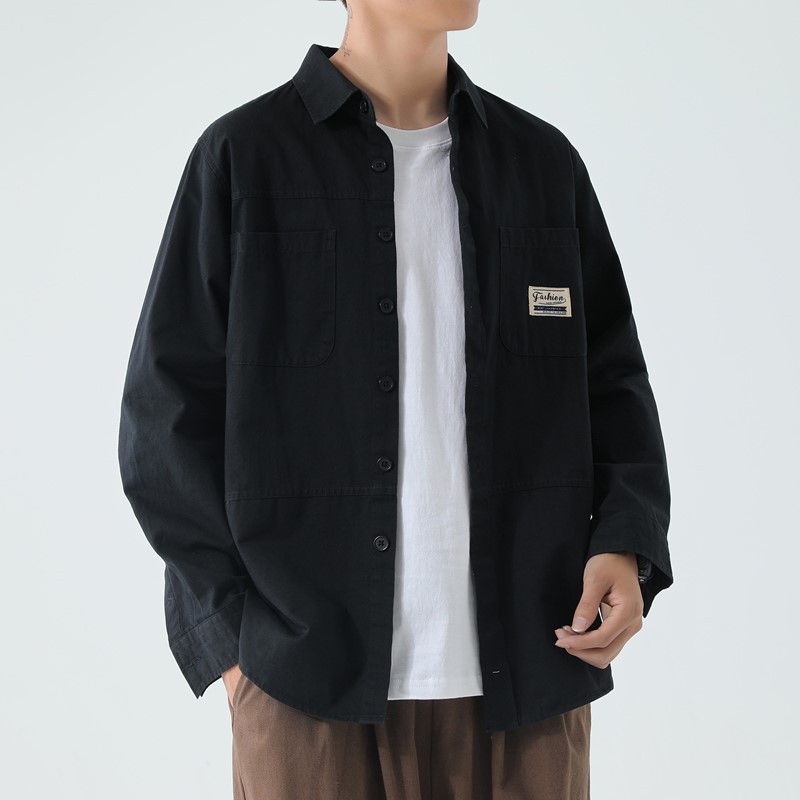 春秋款100%纯棉男士工装长袖衬衫休闲宽松版免烫商务衬衣男装外套详情2