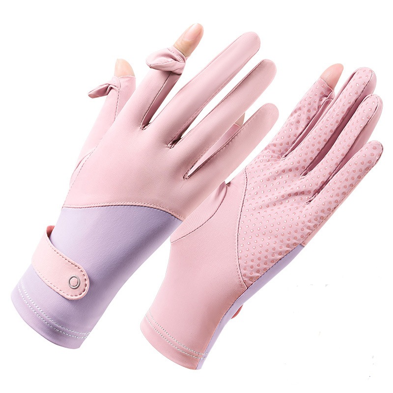 防晒手套女防紫外线 冰丝夏季户外骑行开车薄款 防滑漏二指手套详情6