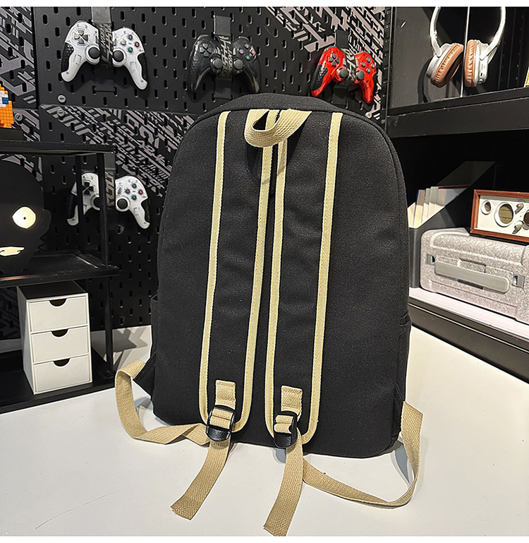 跨境港风双肩包男士大容量休闲韩版帆布大学生高中书包女潮流背包详情14