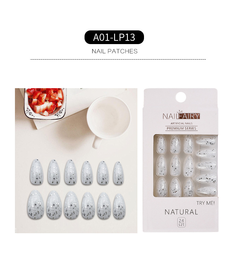 Wholesale of new cross-border glitter fake nails, pointed nails, detachable nail plates, patch nail art, sequined and fresh wearable nails pic 13