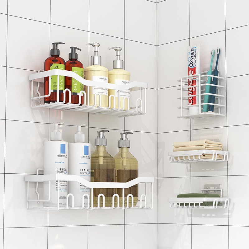 亚马逊新款浴室置物架卫生间收纳架免打孔墙上壁挂洗漱用品置物架详情1
