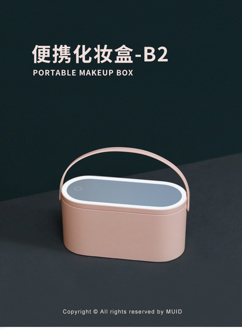 创意收纳箱化妆镜便携手提 车载化妆镜LED灯自由旋转美妆镜批发详情1