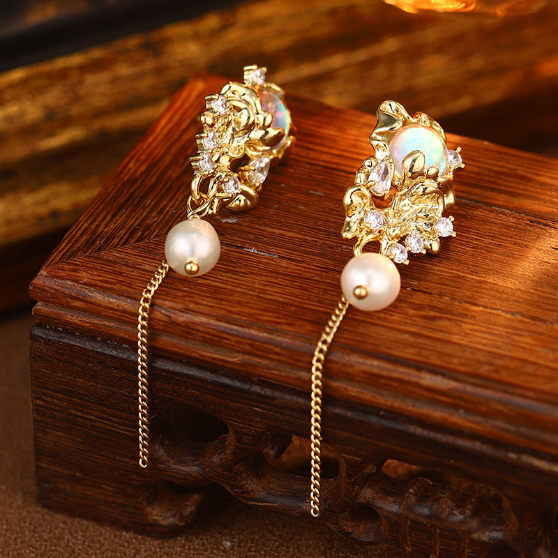 S925银针天然珍珠锆石耳钉花朵流苏多层耳环高级耳饰批发抖音爆款详情46