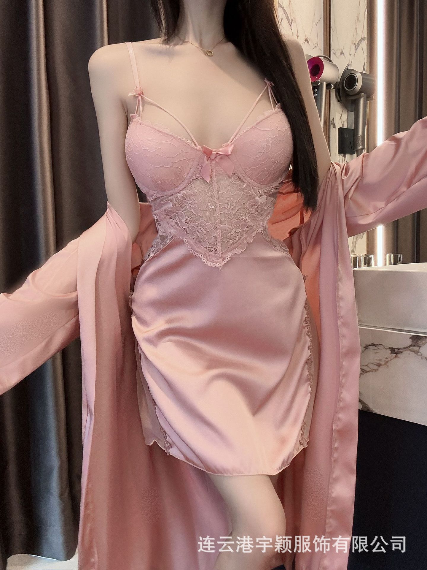 带胸垫女性感睡衣女夏季吊带睡裙蕾丝镂空美背睡衣睡袍两件套装详情10