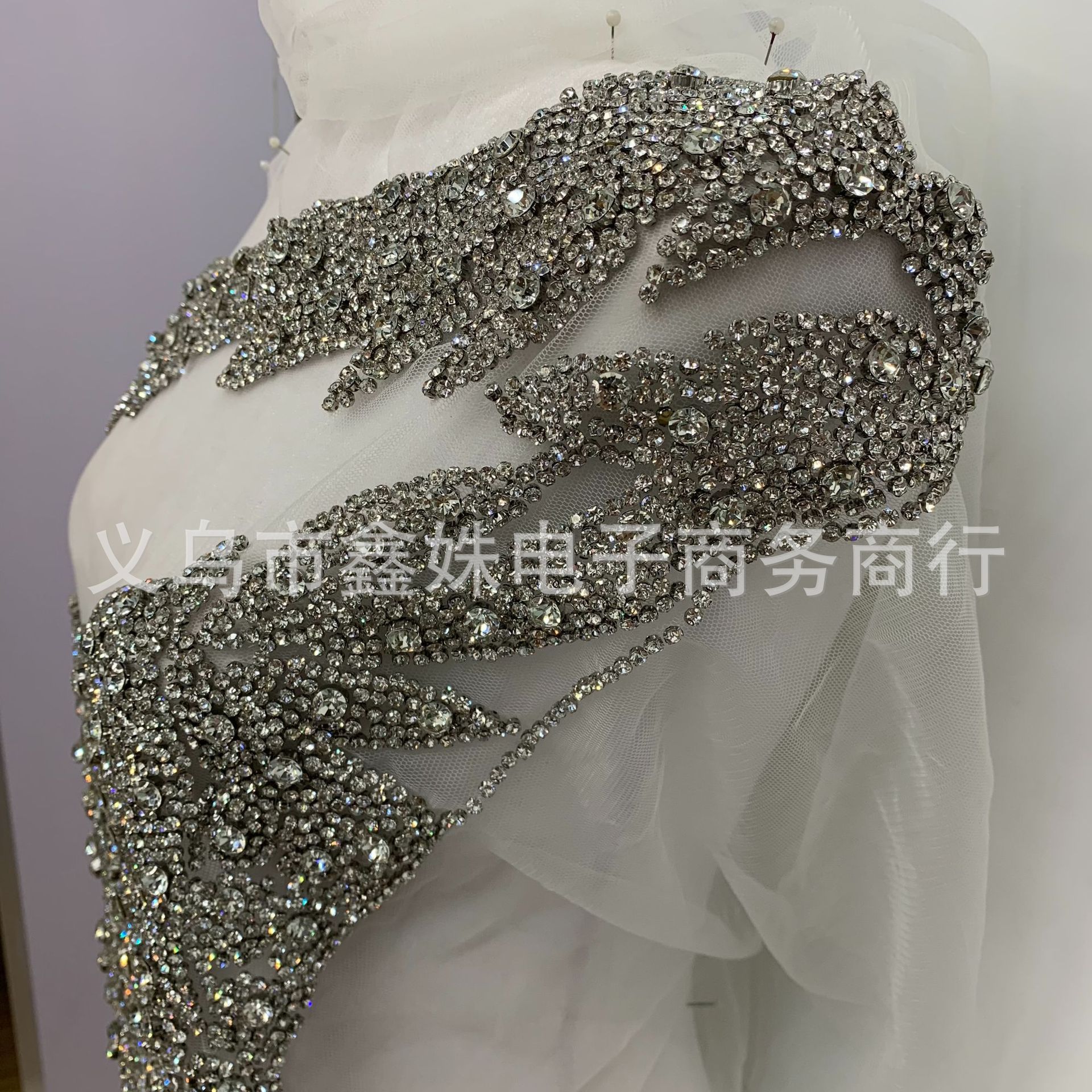 Double-layer tassels, hand-stitched, heavy floral applique, crystal rhinestone patch, wedding dress, Latin dance fashion show pic 16