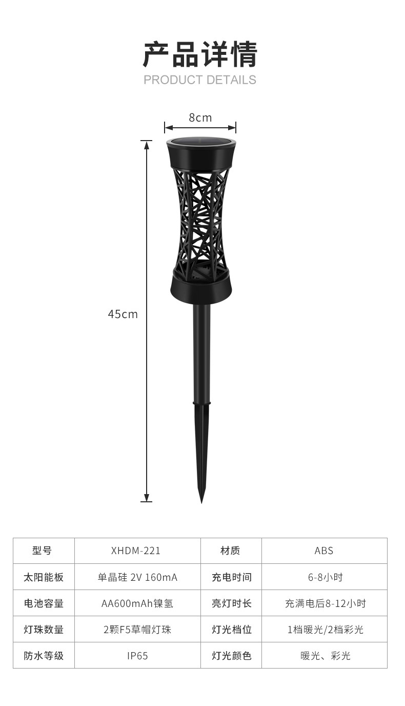 户外太阳能灯插地草坪灯庭院景观灯花园装饰镂空小夜灯LED小路灯详情2