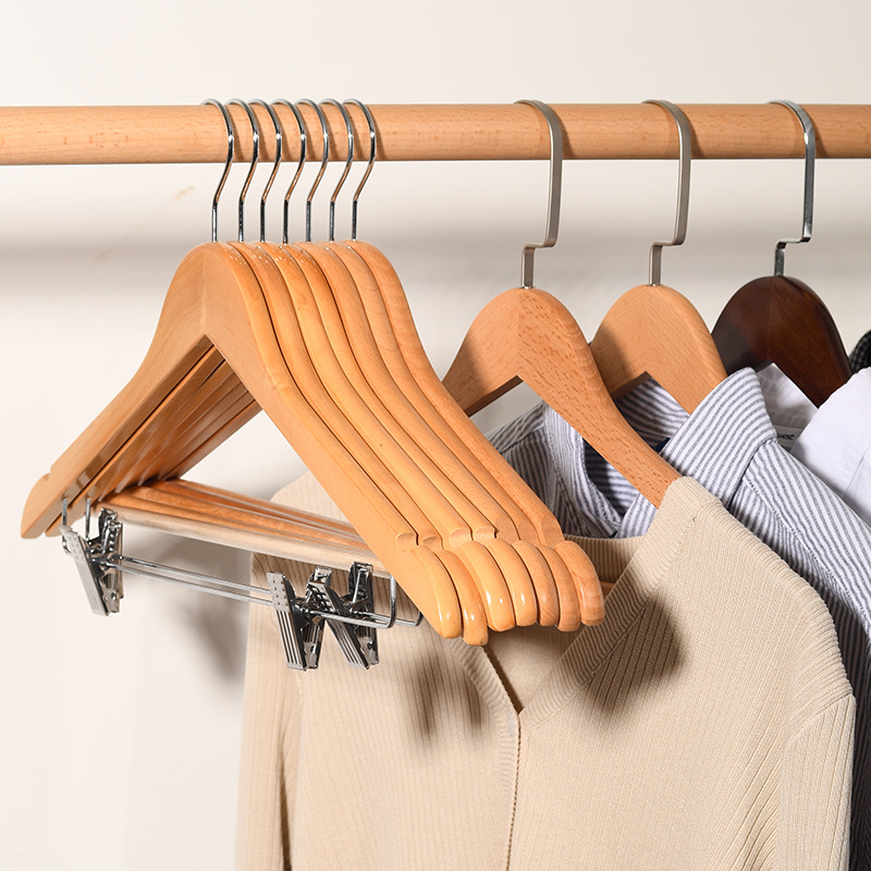 亚马逊跨境实木P66酒店衣架 本色复古木质防滑无痕衣撑木衣架详情18