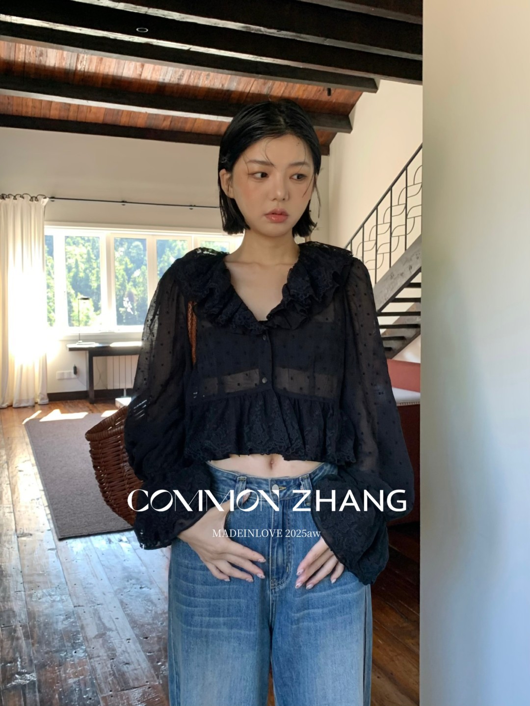 CZ ZHANG Early Autumn French sweet Lace collar flared sleeves see-through polka dot shirt for women B33039 pic 29