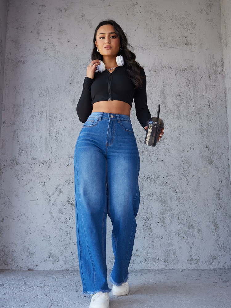 Independent store cross-border Amazon 2024 summer European and American fashion slimming style straight wide-leg jeans without elasticity pic 18