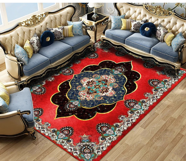 The living room, bedroom and bed are covered with large areas of Bohemian retro ethnic style carpets. The coffee table, sofa and floor MATS are all covered with carpets pic 14