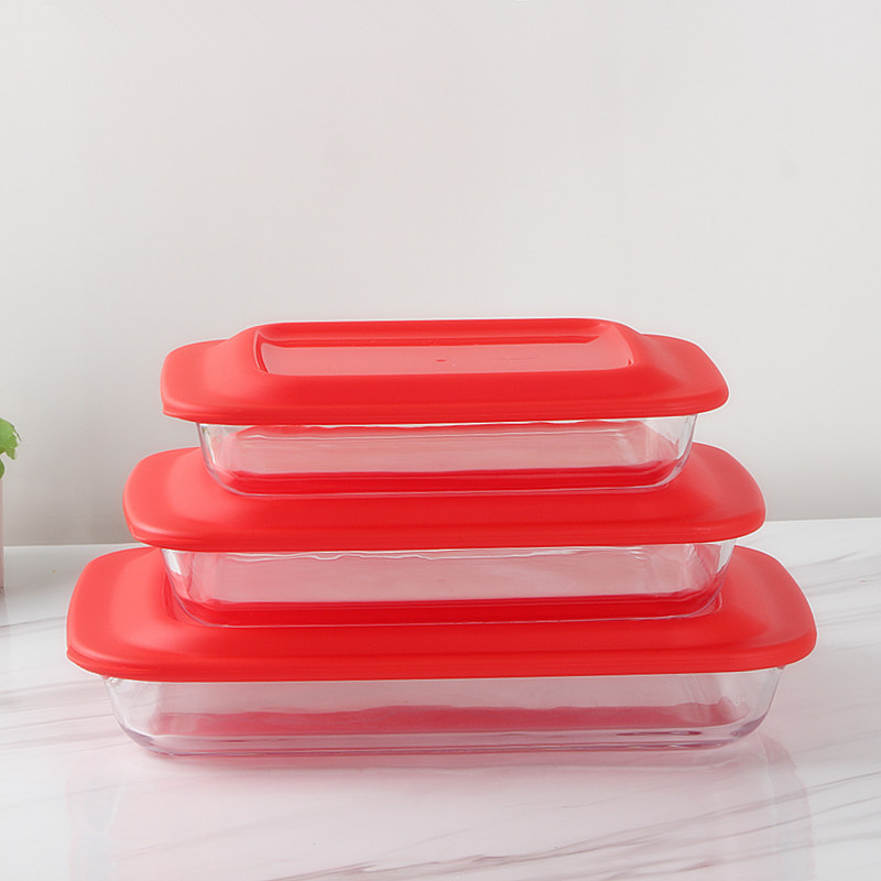 Wholesale of three-piece rectangular heat-resistant glass baking trays with LIDS for home kitchen steaming and roasting fish plates and tableware pic 8