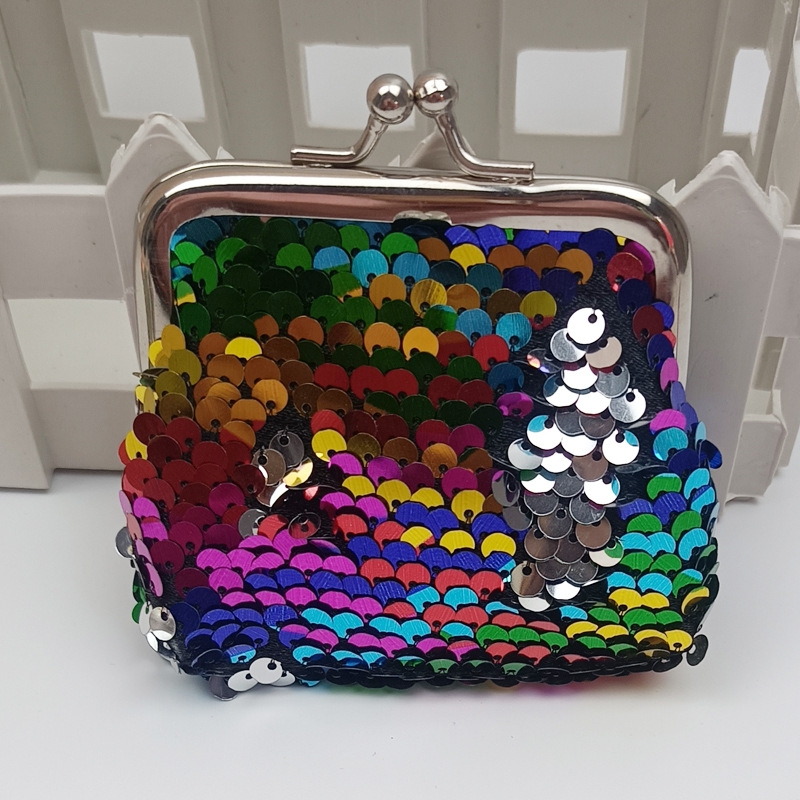 新款3寸双面彩虹亮片零钱包 硬币收纳包 铁扣夹子包 幻彩鱼麟片包详情9