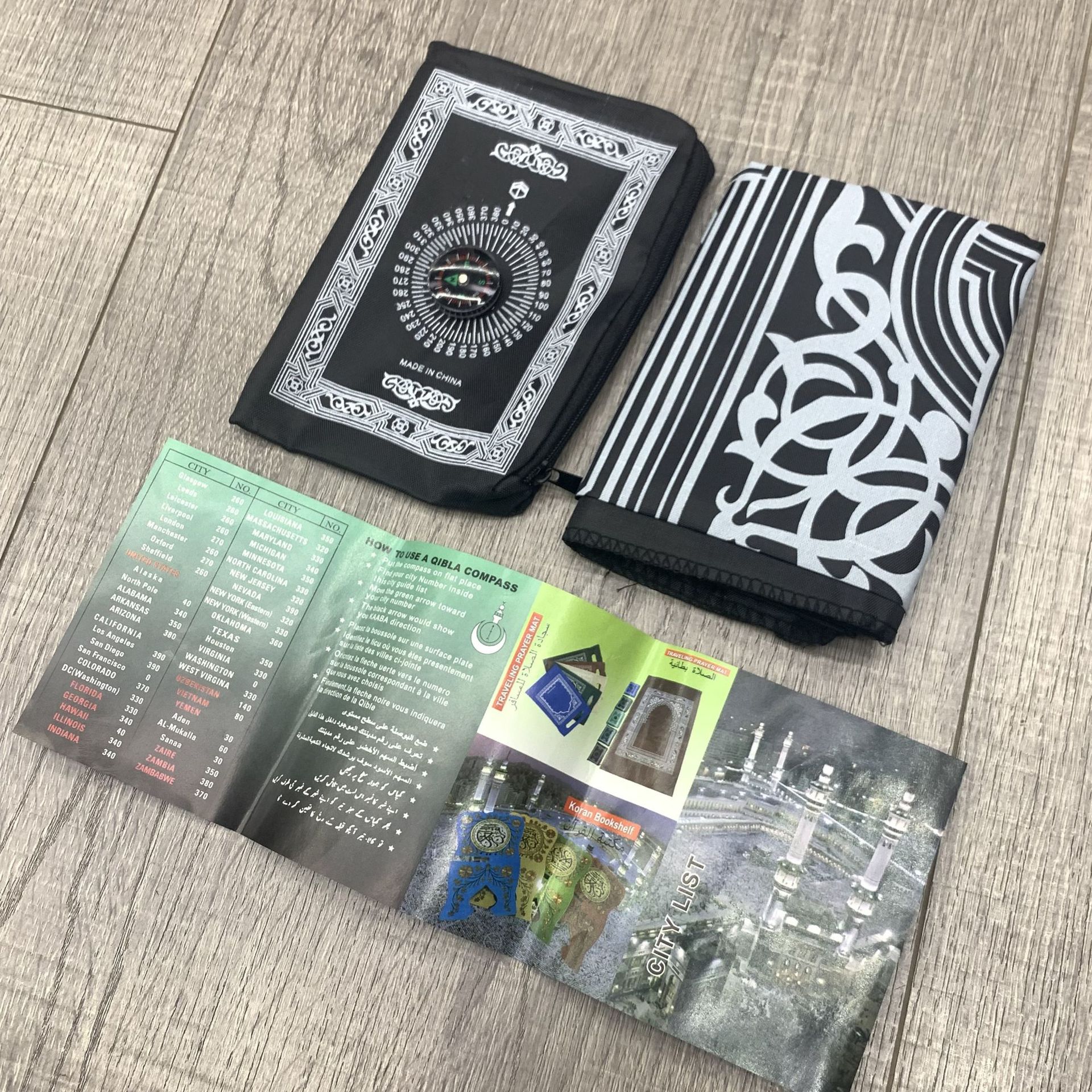 阿拉伯折叠毯朝拜毯指南针两件套朝觐用品中东迪拜沙特跨境男厂家详情26