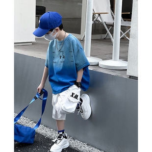 熊猫圆圆渐变男童夏季套装 2024跨境新款儿童短袖二件套织里童装详情18