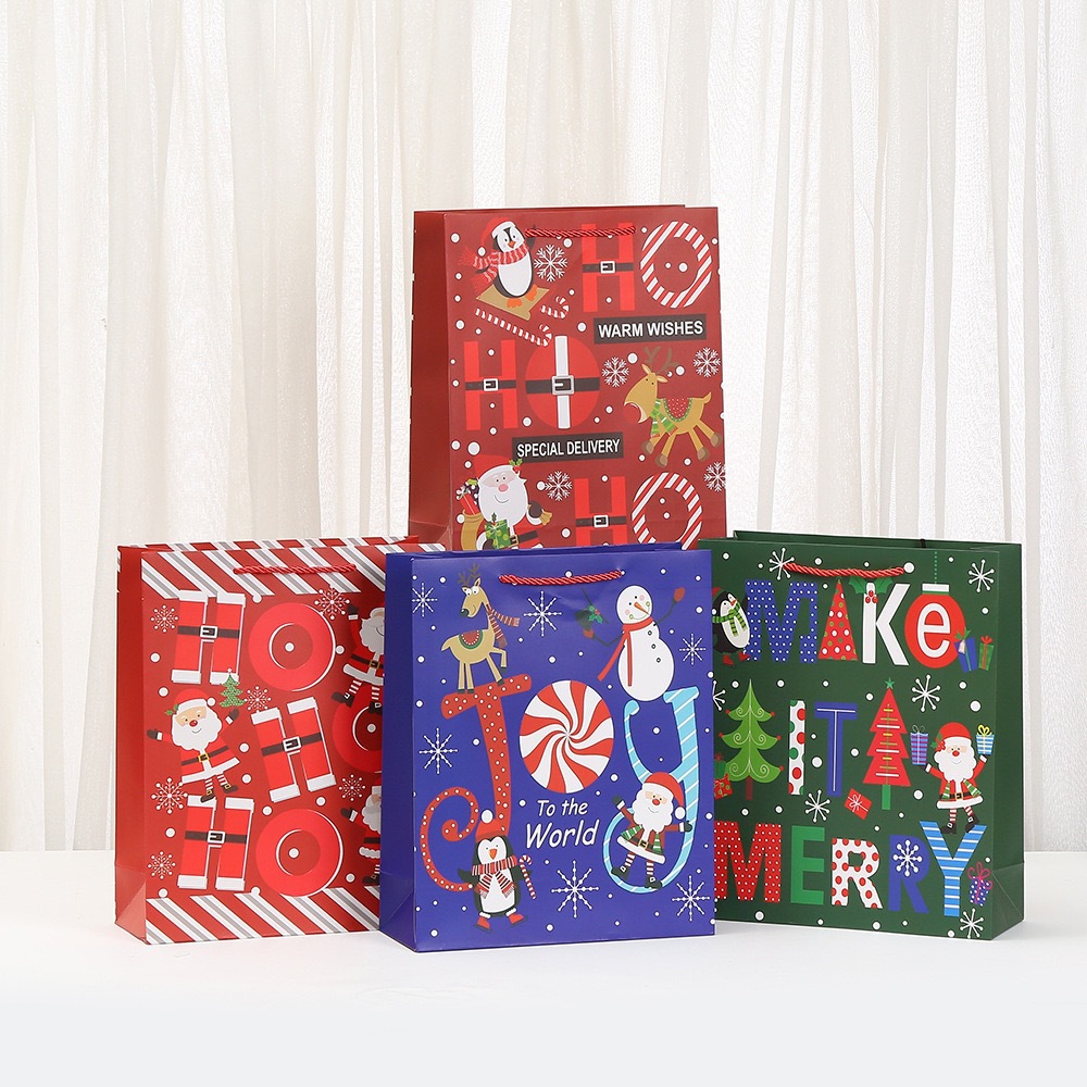 跨境圣诞礼品袋派对节日白卡包装袋创意字母印花礼物袋手提购物袋详情1