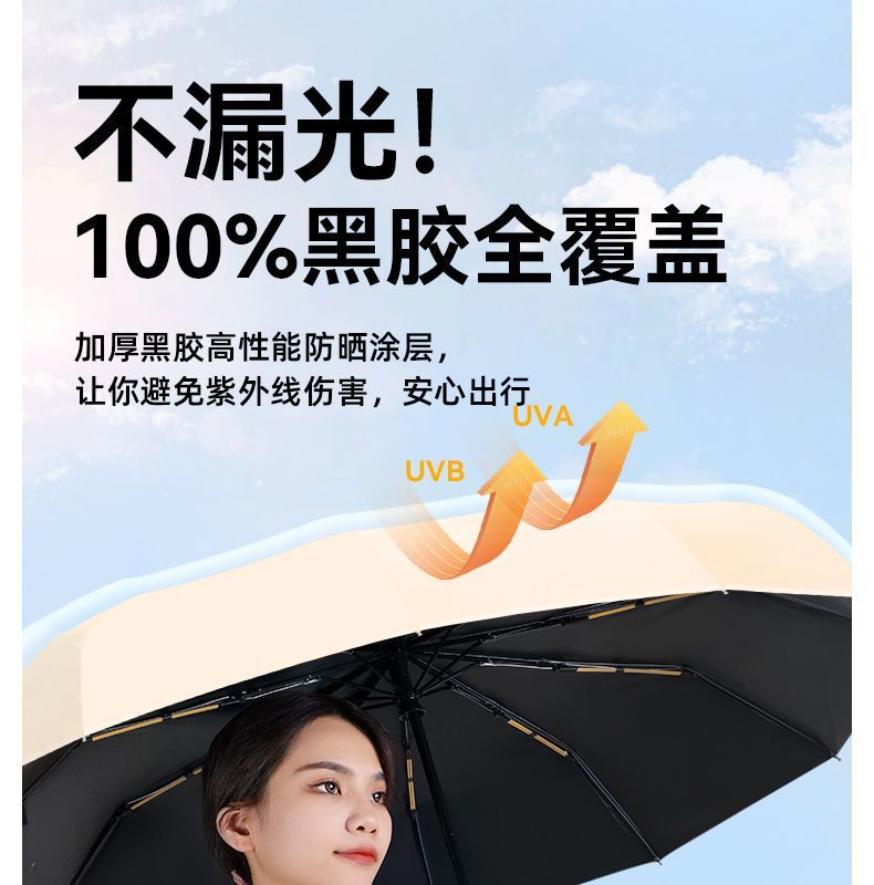 新款十股双龙骨防晒伞黑胶折叠晴雨两用伞全自动遮阳伞批发定制伞详情27