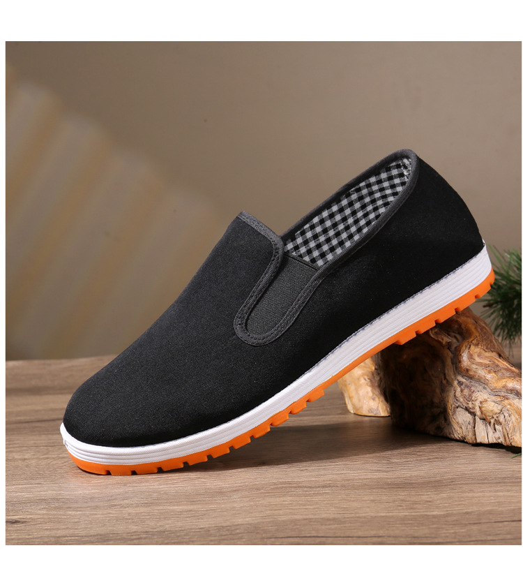 厂家批发老北京布鞋男款厚底片橡胶底纯色男士黑布鞋牛筋黄军板鞋详情23