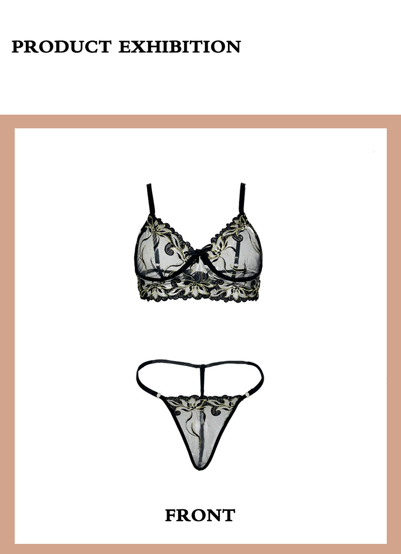 Feiyun European and American Cross-border Best-selling adult lingerie Flower Embroidery Sexy See-through Home Two-piece Set 278 pic 5