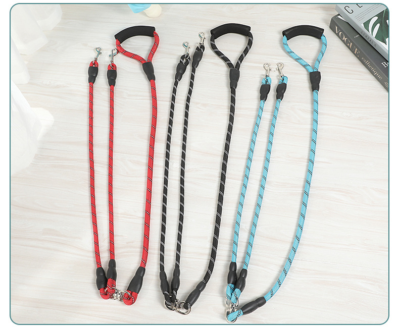 新品简约双头宠物牵引绳狗狗防丢绳防爆冲不勒防挣脱可拆卸遛狗绳详情13