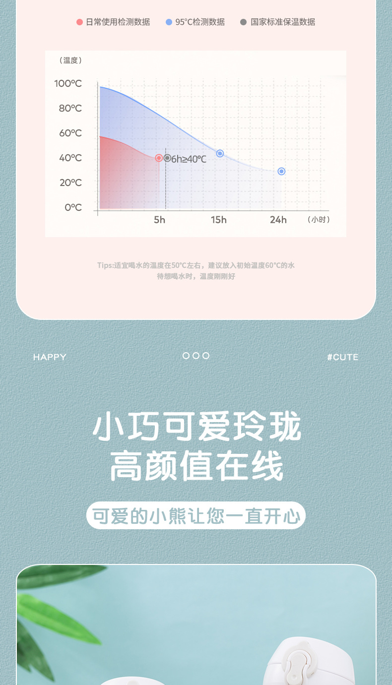 可爱小熊学生卡通保温杯高颜值便携简约ins风304不锈钢创意水杯子详情10