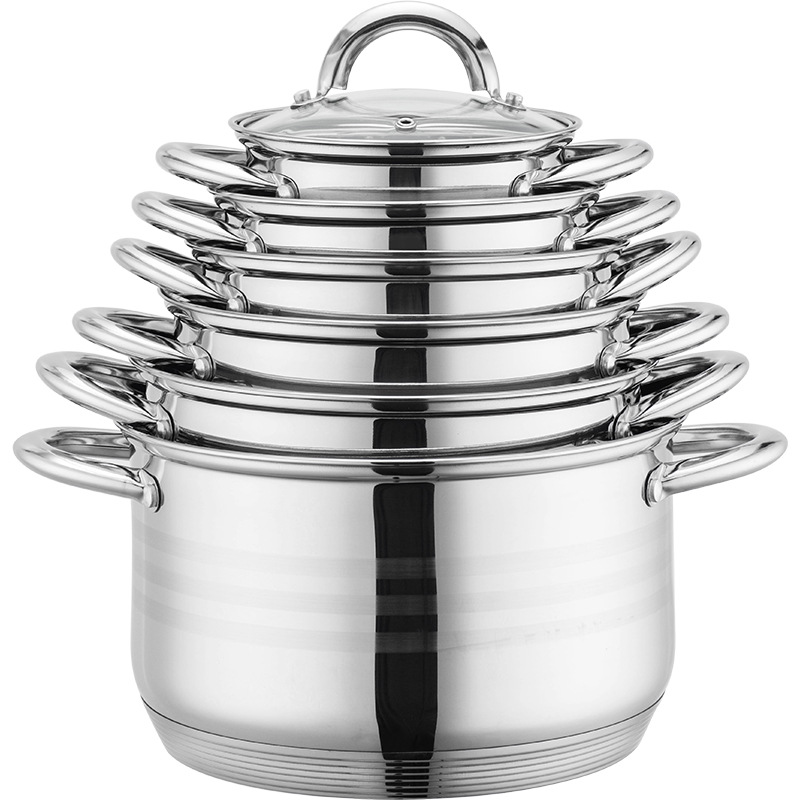 跨境不锈钢12件套锅线柄奶锅不锈钢汤锅蒸锅详情4