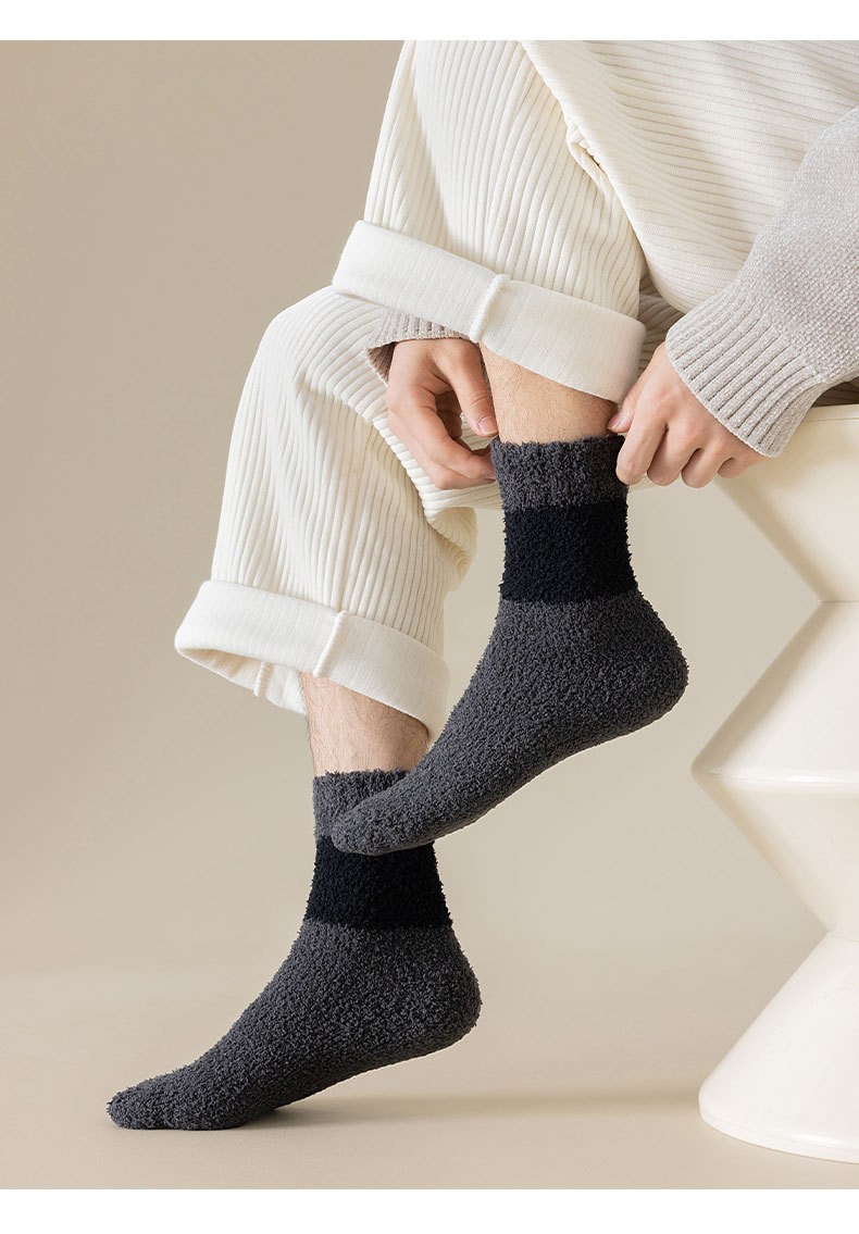 One-piece consignment of coral fleece socks for men, thick and warm mid-calf socks for autumn and winter, non-shedding fleece fleece sleep socks, solid color casual floor socks pic 23