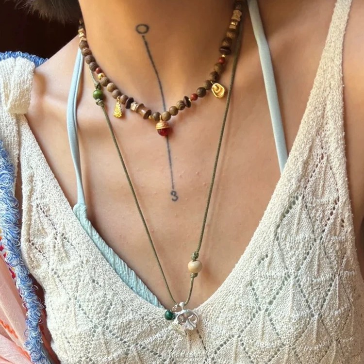 SWAH*图腾小象项链 董洁同款手工编绳小众复古高级串珠小象毛衣链详情5