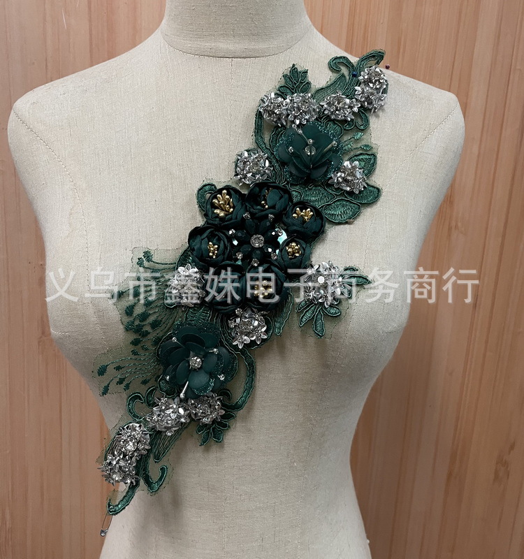 Wholesale handmade DIY water diamond pearl 40cm*10cm floral decals for clothing design pic 7