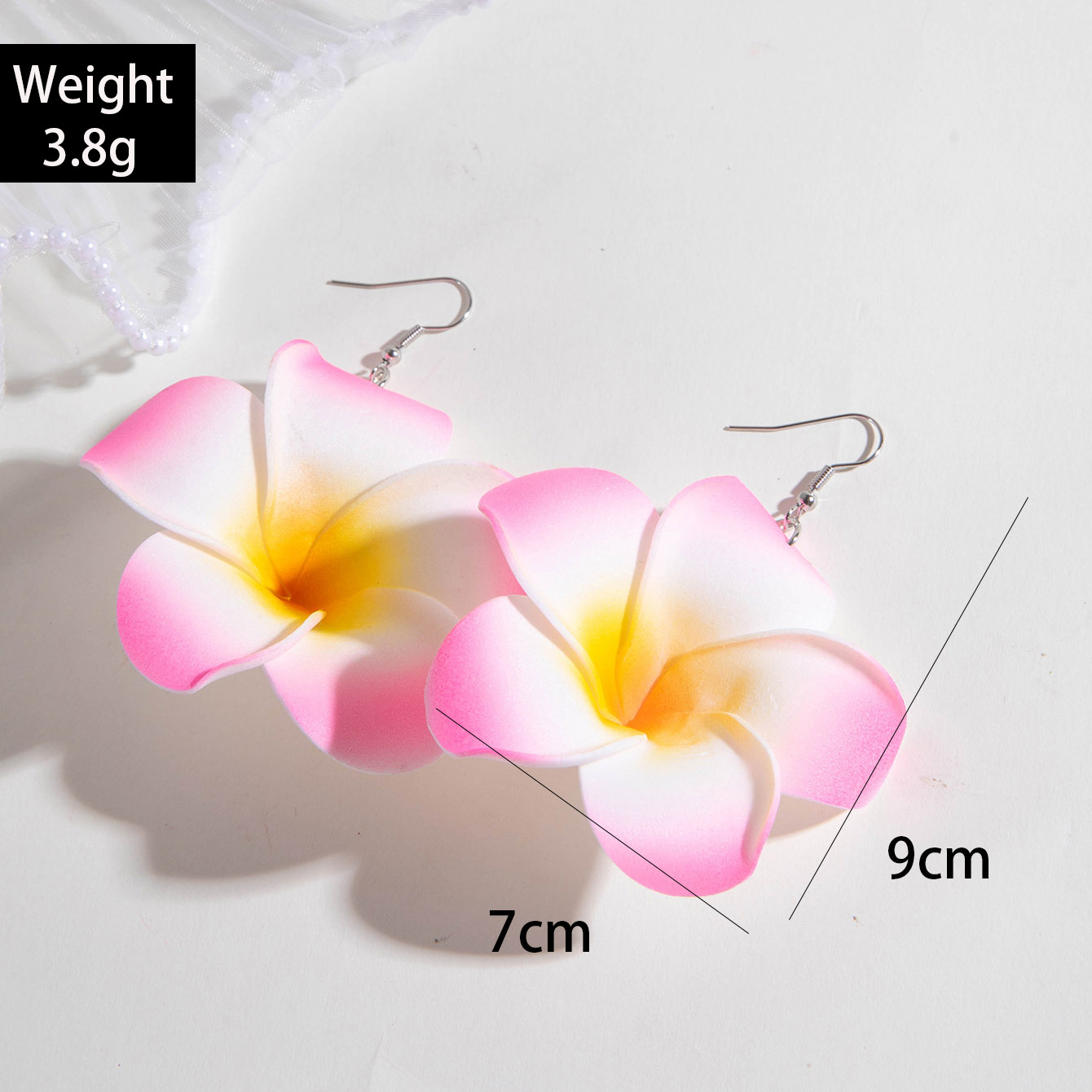 欧美跨境时尚清新布艺花朵流苏串珠优雅甜美情人节礼物耳坠耳环女详情1