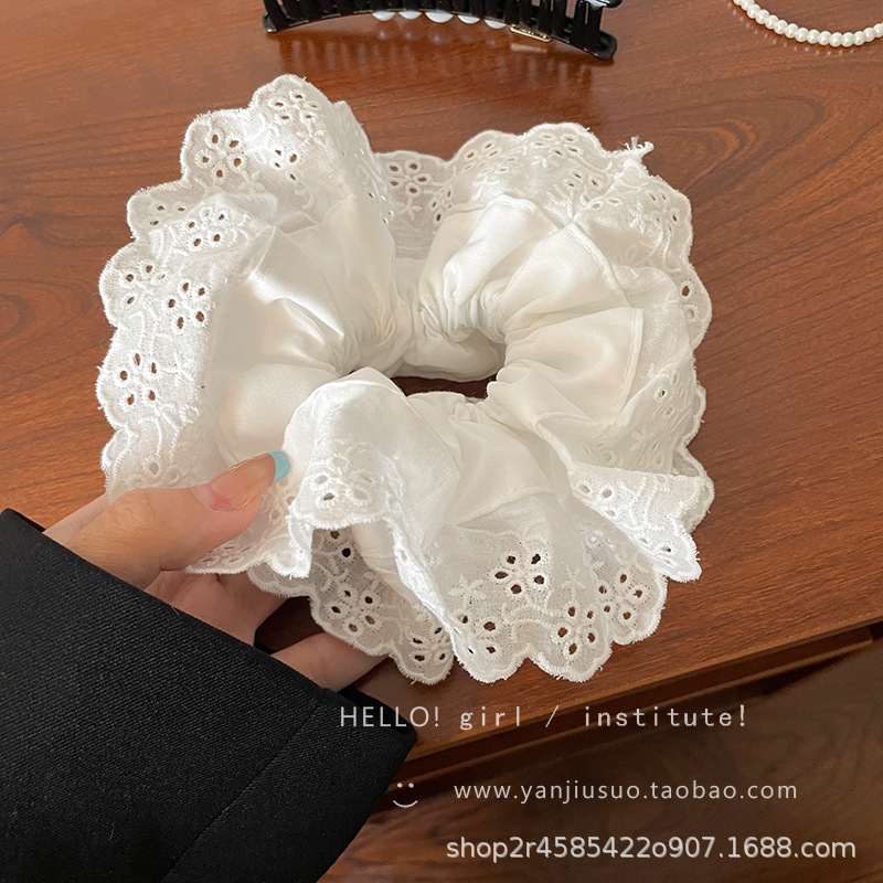 韩系少女心马卡龙色蕾丝花边重工大肠发圈温柔甜美碎花蝴蝶结发饰女头饰饰品详情20