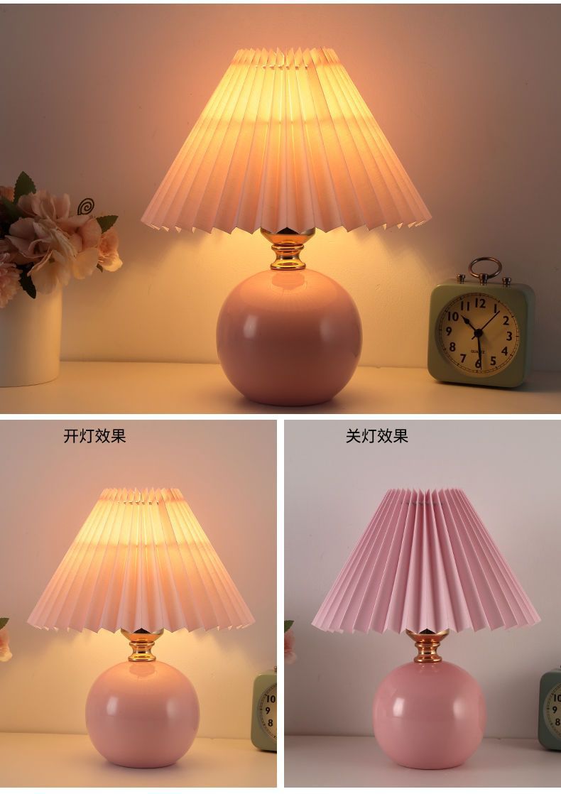 Nordic InS-style bedroom bedside lamp, Internet celebrity, warm and cozy night light for a young girl breastfeeding, high-end ceramic pleated table lamp pic 8