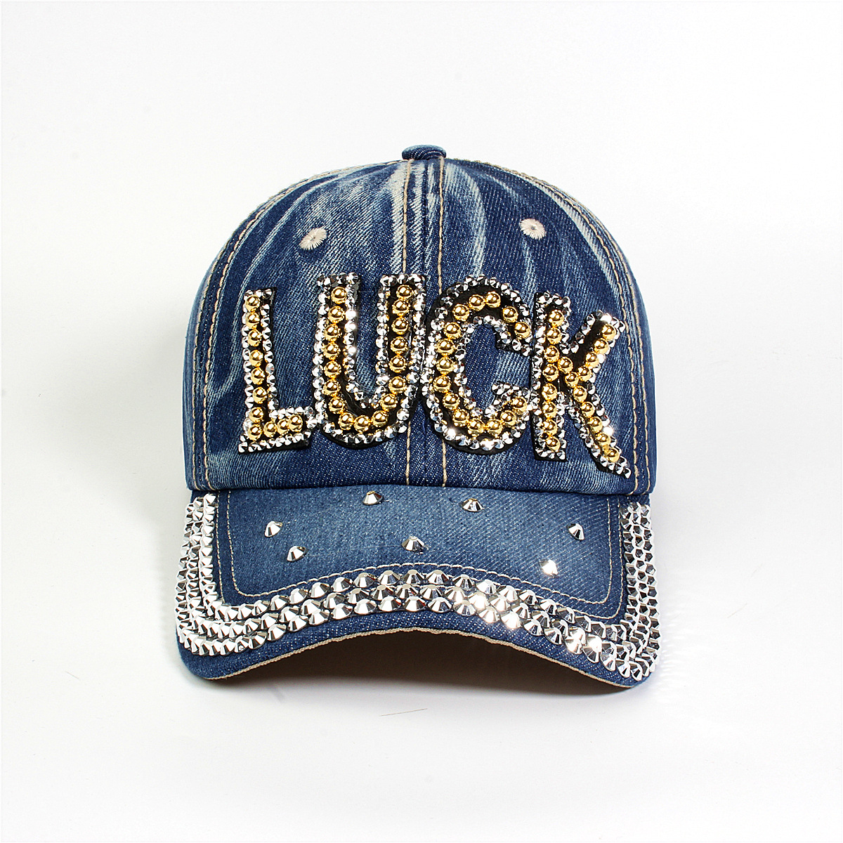 跨境外贸新款牛仔布女镶钻欧美国休闲成人棒球帽时尚洋气鸭舌帽子详情34