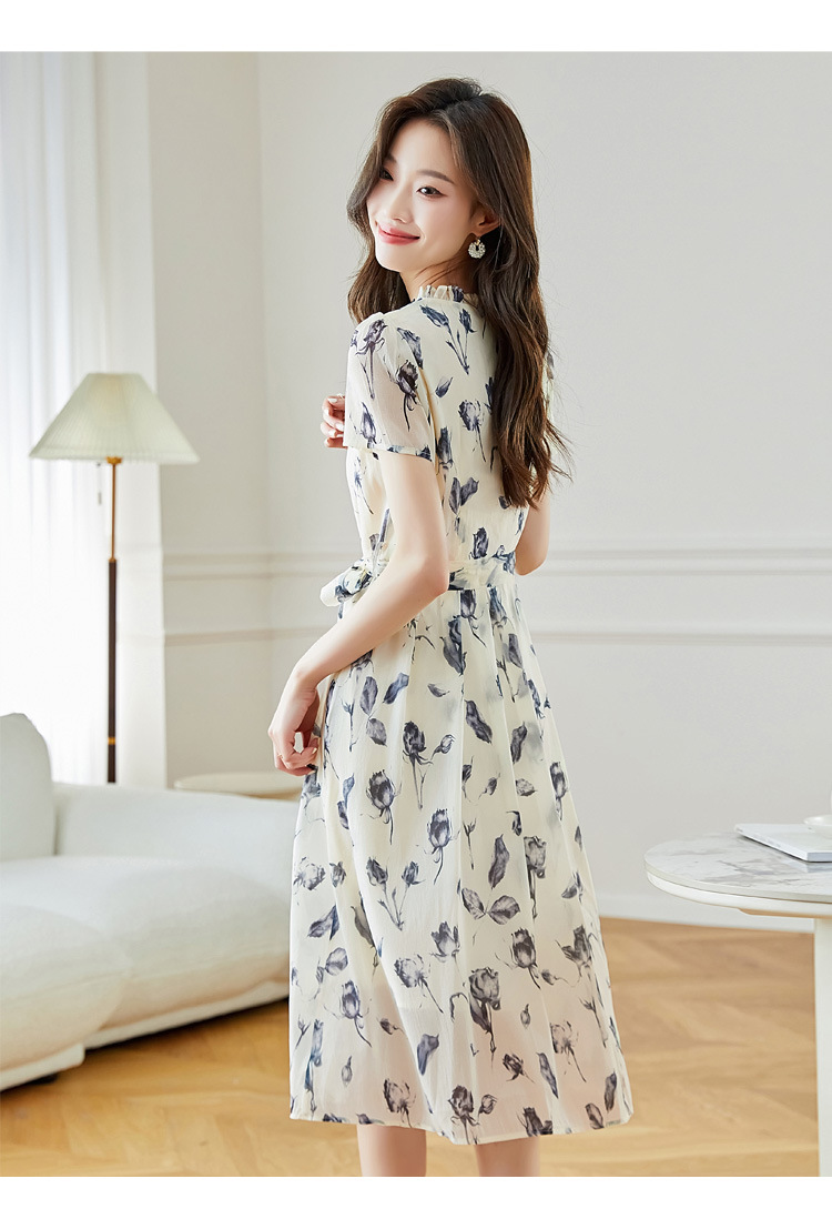 夏季短袖连衣裙女2025新款夏季爆款女装气质碎花裙雪纺中长款裙子详情27