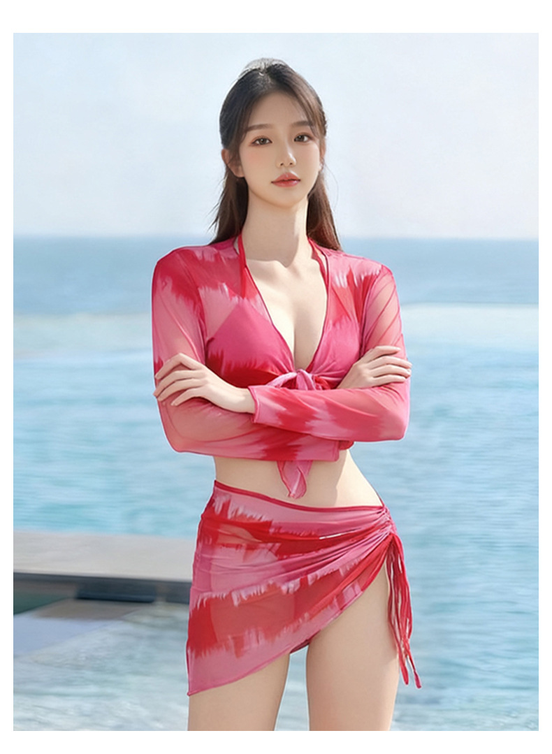 Baiya Swimwear Women 2025 Bikini Four-piece Set Long-sleeved Gradient Smudged Sun Protection Slimming Hot Spring Vacation Swimwear -107082 pic 4