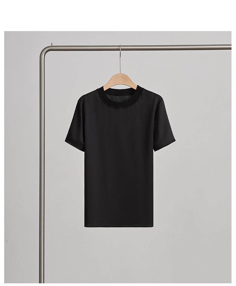 春夏季新品纯色桑蚕丝透气上衣 真丝简约短袖T恤时尚打底上衣女详情19