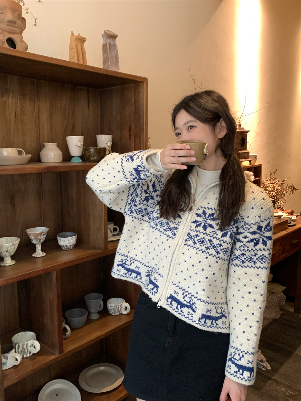 【绵羊绒】Berry喜你而欢复古温柔雪花拉链毛衣立领针织衫女秋冬详情11