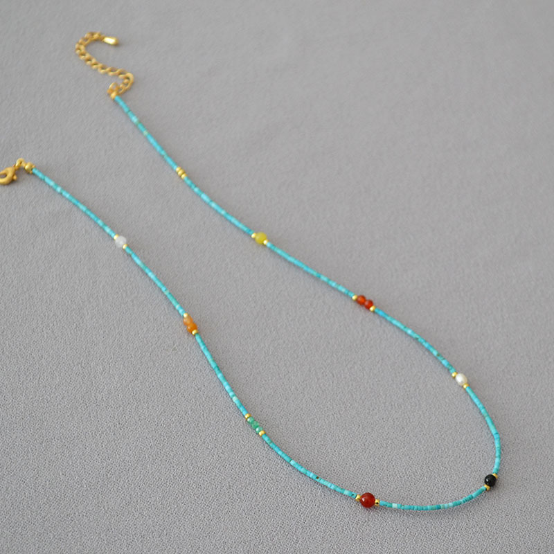 新中式小众设计复古文艺宫廷风极细绿松石串珠简约气质项链锁骨链详情2