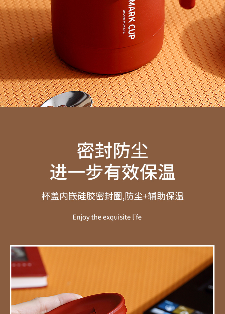 304 stainless steel mugs, portable coffee cups, thermos flasks, household red breakfast cups with spoon LIDS, office water cups pic 12