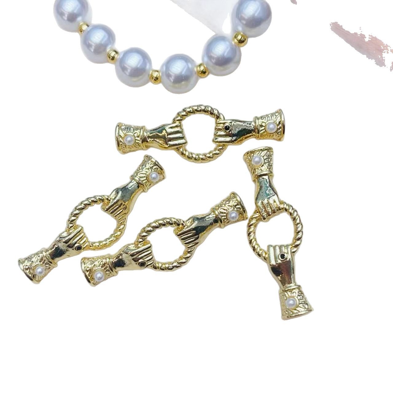 14K gold-plated color-preserving pendant with sheep eye bead setting and zircon hand-held ring connection piece diy pearl necklace pendant accessory pic 3